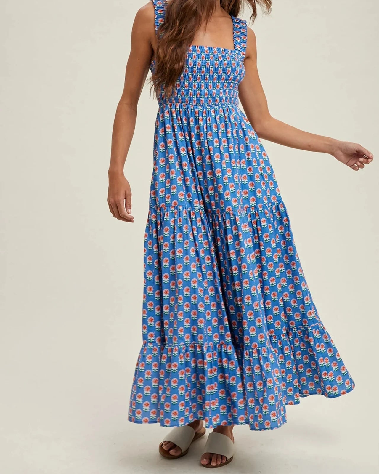 Women’s Floral Tank Dress –  Backless with Pockets