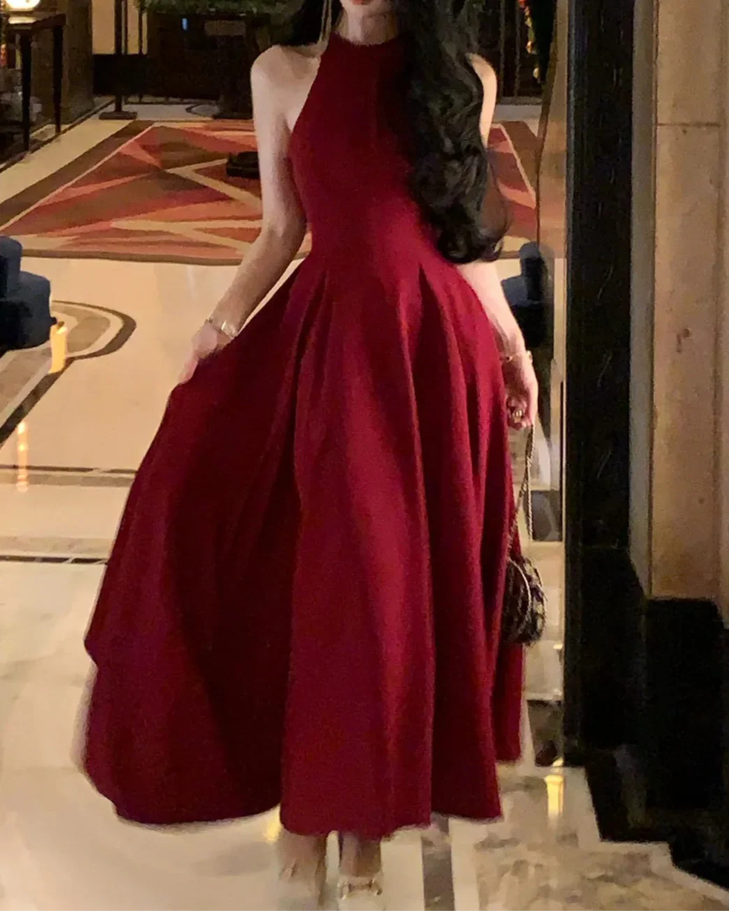 Solid Red Colour Sleeveless A-Line Midi Dress