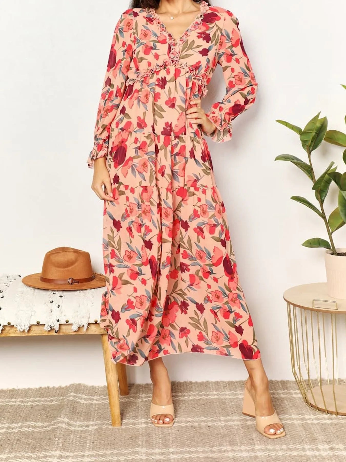 Bohemian Knot-Front Tiered Maxi Dress