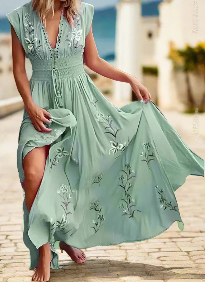 Bohemian Print  V-Neck Sleeveless Maxi Dress