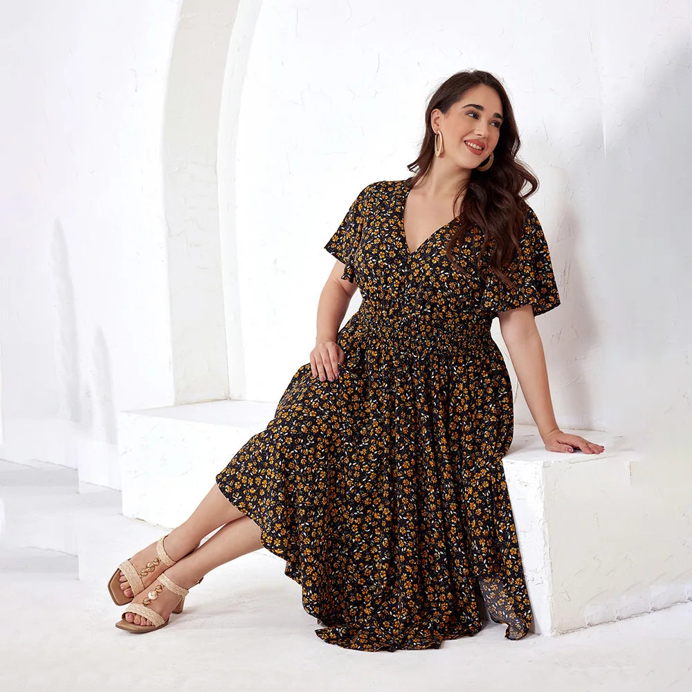 Floral Smocked Waist Midi Dress