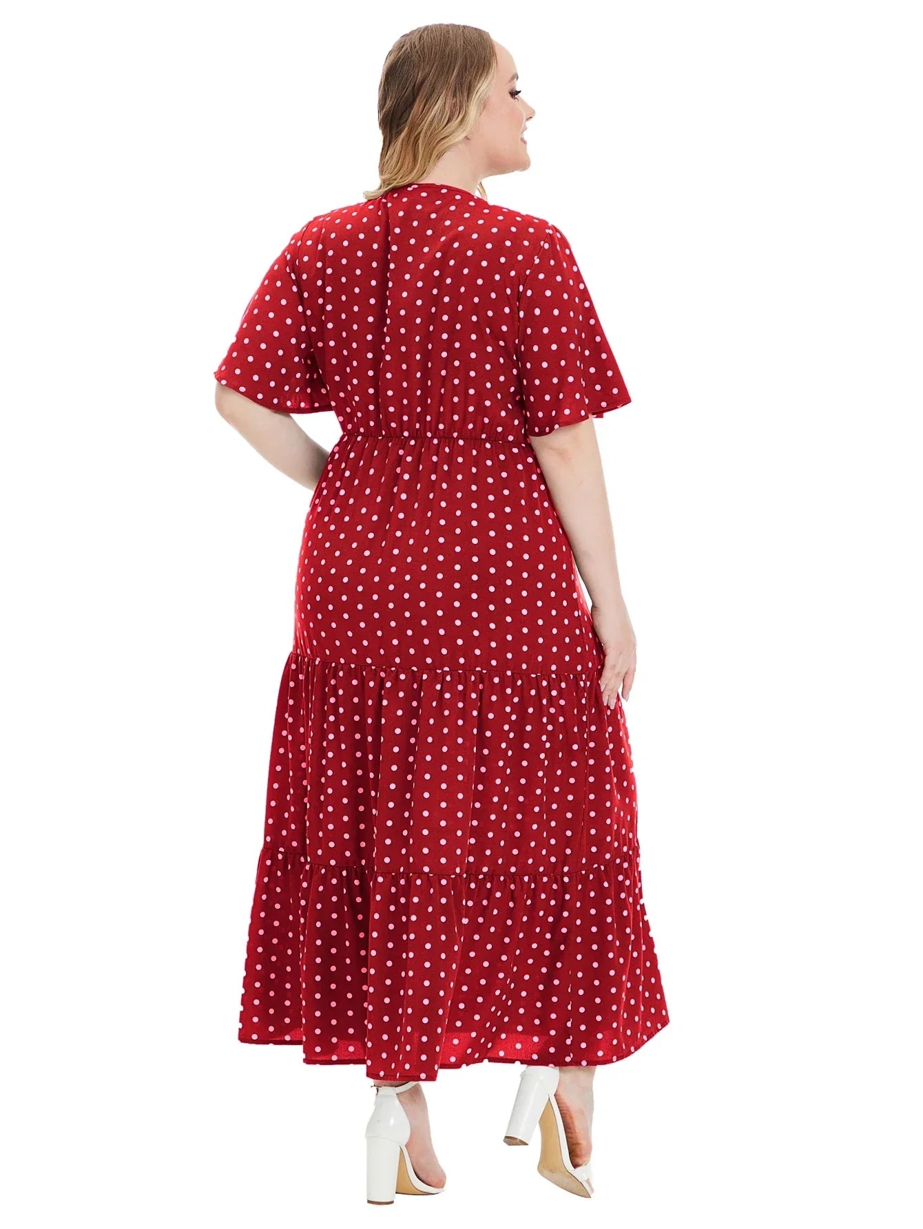 Plus Size Polka Dot V-Neck Boho Maxi Dress