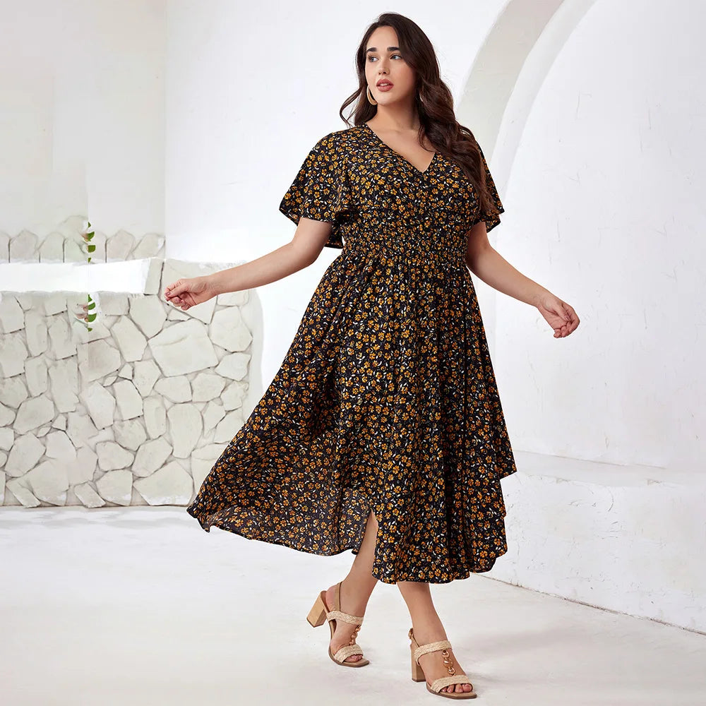 Floral Smocked Waist Midi Dress