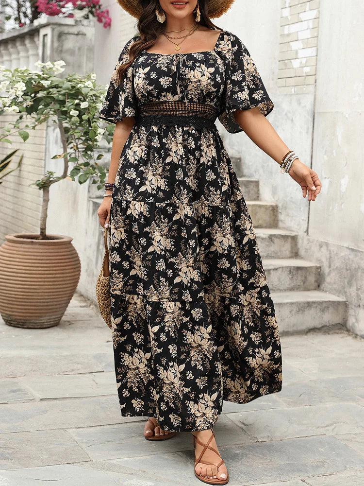 Flowy Butterfly Sleeve Tiered Maxi Dress