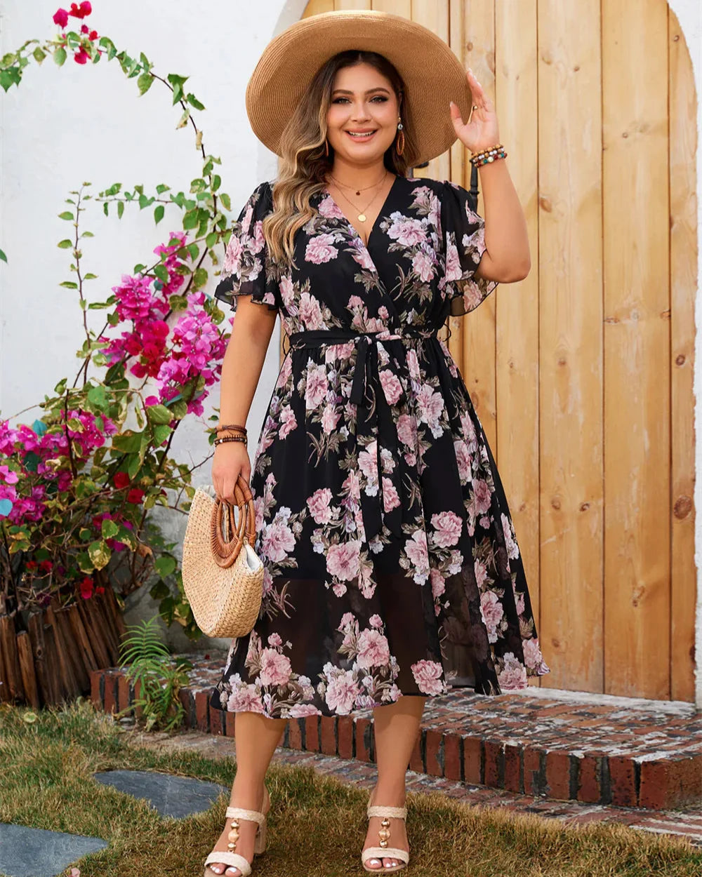 Flowy Short Sleeve Midi Dress