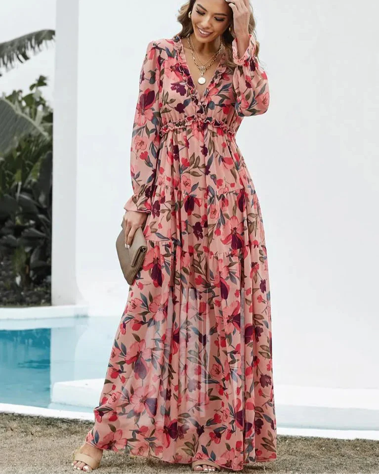 Bohemian Knot-Front Tiered Maxi Dress