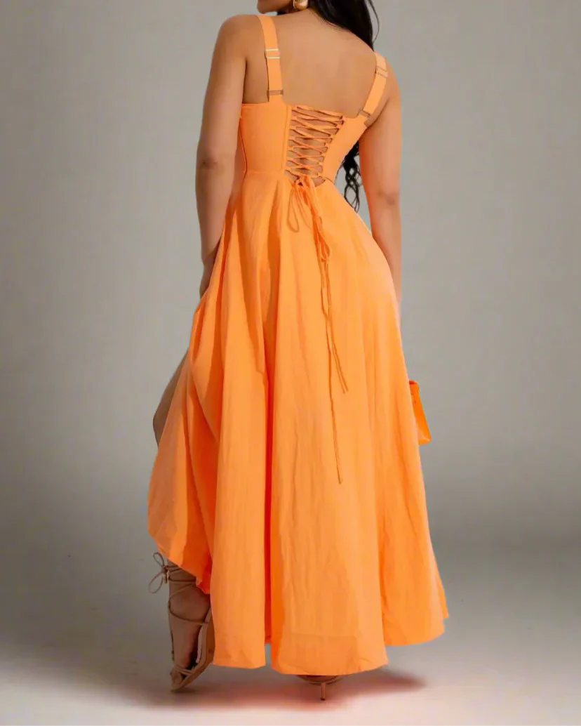 Women’s Strapless A-Line Slit Waistband Maxi Dress