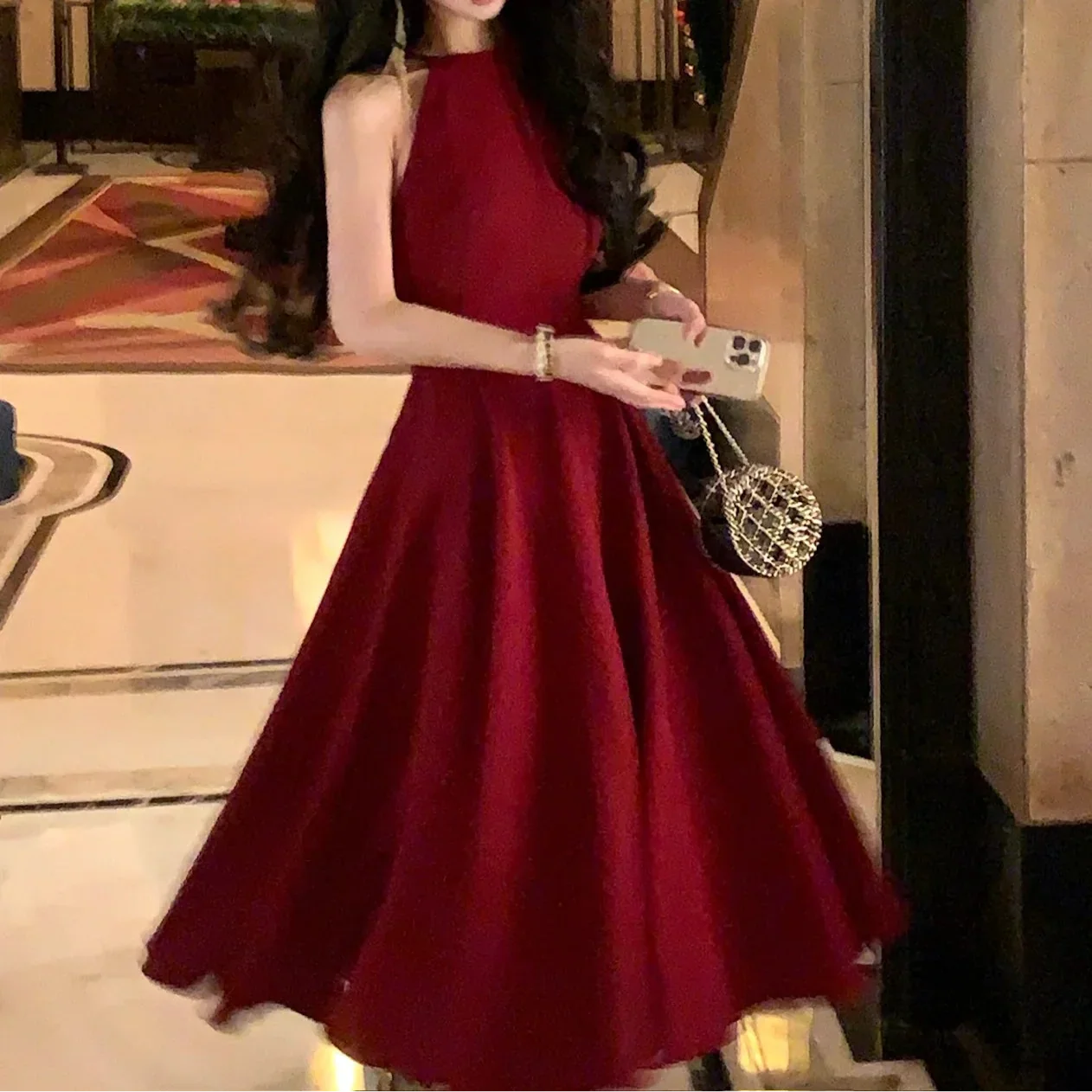 Solid Red Colour Sleeveless A-Line Midi Dress