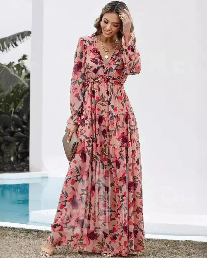 Bohemian Knot-Front Tiered Maxi Dress