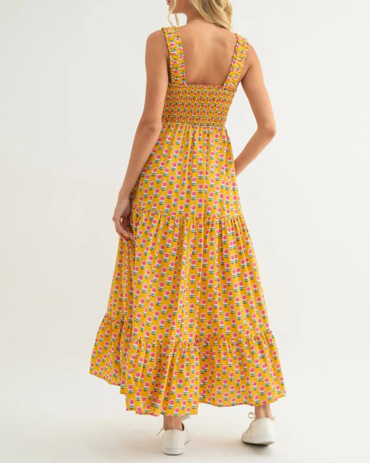 Women’s Floral Tank Dress –  Backless with Pockets