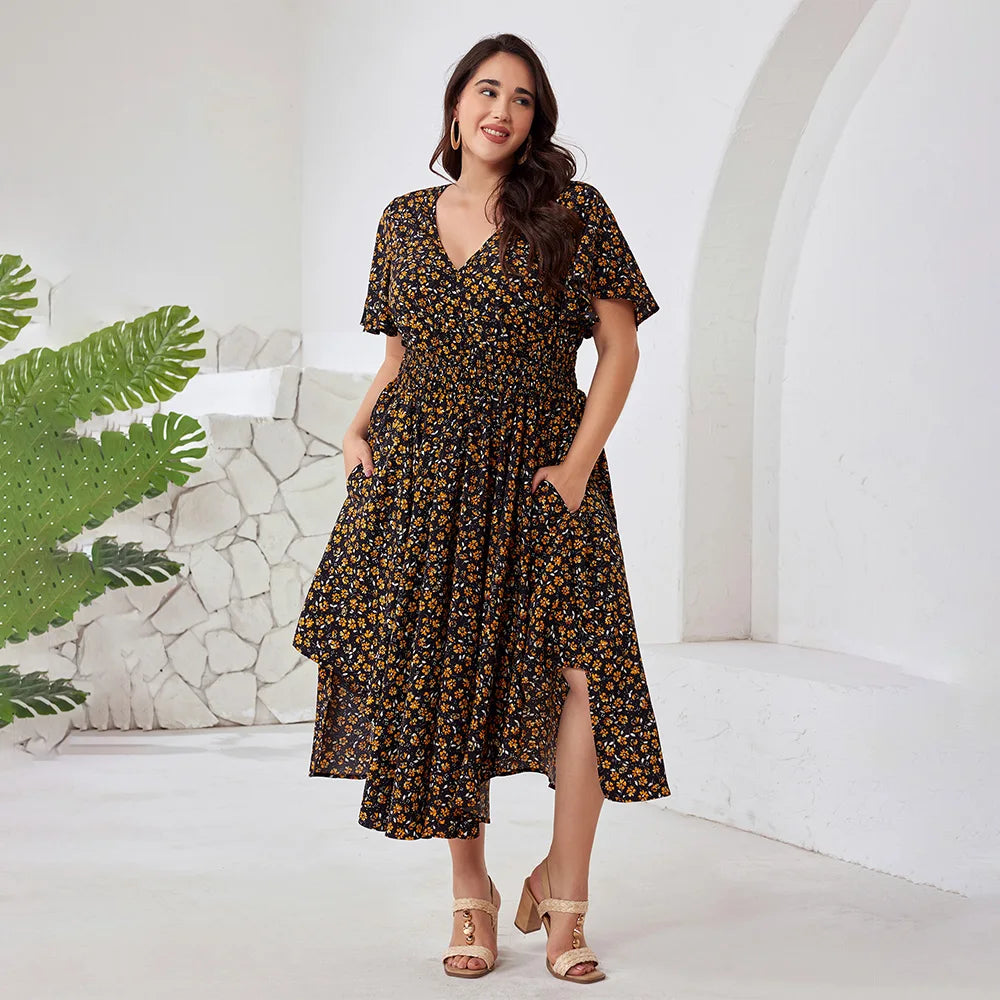 Floral Smocked Waist Midi Dress