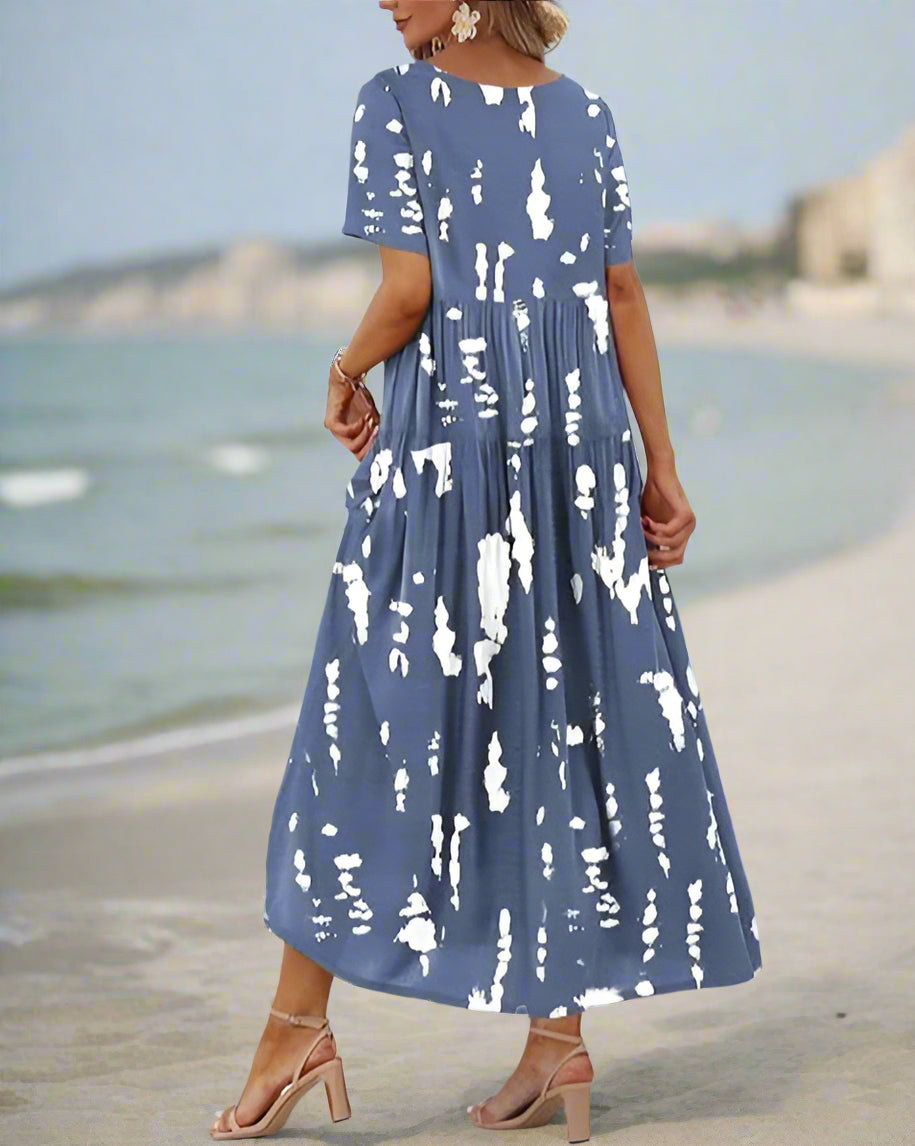 Flowy Printed Maxi Dress – Casual Loose-Fit Long Skirt Dress